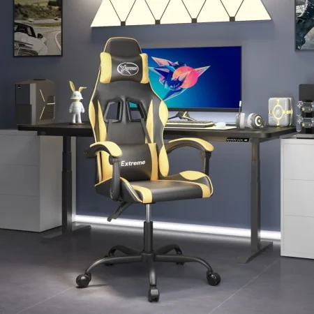 Silla gaming giratoria cuero sintético negro y dorado de , Sillones para videojuegos - Ref: Foro24-349569, Precio: 102,23 €, ...