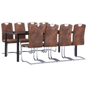 Juego de comedor 9 piezas piel de ante artificial marrón von , Möbelsets für Küchen und Esszimmer - Ref: Foro24-3053174, Prei...