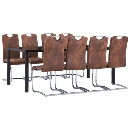 Juego de comedor 9 piezas piel de ante artificial marrón von , Möbelsets für Küchen und Esszimmer - Ref: Foro24-3053174, Prei...