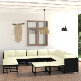 Set de muebles de jardín 12 pzas cojines ratán sintético negro by , Garden sets - Ref: Foro24-3059804, Price: 633,07 €, Disco...