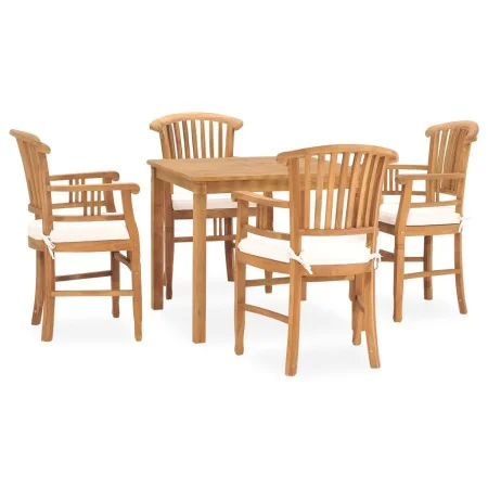 Set de comedor de jardín 5 pzas y cojines madera maciza de teca de , Conjuntos de jardín - Ref: Foro24-3060011, Precio: 809,7...