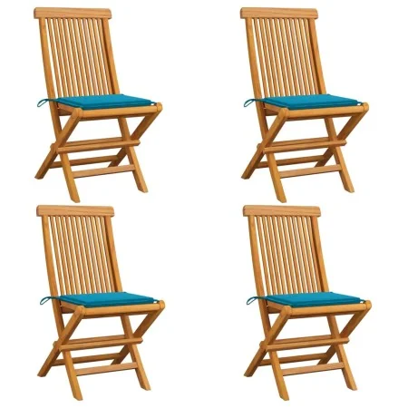 Sillas de jardín 4 uds con cojines azules madera de teca de , Sillas de jardín - Ref: Foro24-3062572, Precio: 244,87 €, Descu...