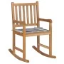 Silla mecedora de madera maciza teca con cojín a cuadros grises de , Sillas de jardín - Ref: Foro24-3062771, Precio: 161,11 €...