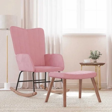 Silla mecedora con reposapiés terciopelo rosa de , Mecedoras - Ref: Foro24-327758, Precio: 159,72 €, Descuento: %