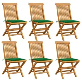 Sillas de jardín 6 uds con cojines verdes madera de teca von , Gartenstühle - Ref: Foro24-3065595, Preis: 376,60 €, Rabatt: %