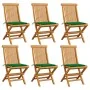 Sillas de jardín 6 uds con cojines verdes madera de teca de , Sillas de jardín - Ref: Foro24-3065595, Precio: 377,68 €, Descu...