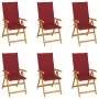 Sillas de jardín 6 uds madera maciza de teca cojines rojo tinto de , Sillas de jardín - Ref: Foro24-3065569, Precio: 733,04 €...