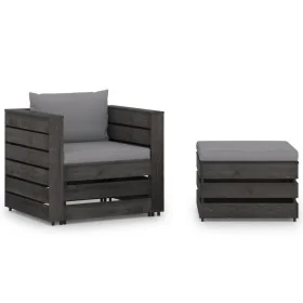 Muebles de jardín 2 piezas con cojines madera impregnada gris von , Gartensets - Ref: Foro24-3068145, Preis: 198,48 €, Rabatt: %