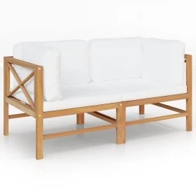 Banco de jardín de 2 plazas y cojines crema madera maciza teca von , Gartenbänke - Ref: Foro24-3068854, Preis: 370,13 €, Raba...