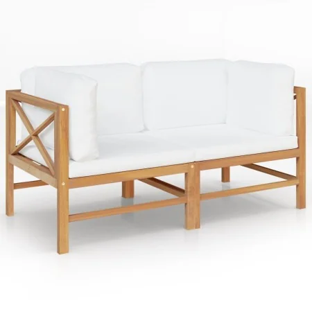 Banco de jardín de 2 plazas y cojines crema madera maciza teca von , Gartenbänke - Ref: Foro24-3068854, Preis: 369,81 €, Raba...