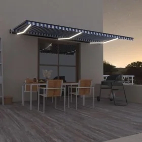 Toldo automático LED sensor de viento azul y blanco 600x350 cm by , Awnings - Ref: Foro24-3069251, Price: 861,10 €, Discount: %