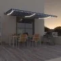 Toldo automático LED sensor de viento azul y blanco 600x350 cm by , Awnings - Ref: Foro24-3069251, Price: 861,10 €, Discount: %