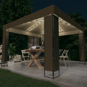 Cenador doble techo y tira luz LED gris taupe 3x3x2,7m 180 g/m² by , Tents and gazebos - Ref: Foro24-3070303, Price: 266,76 €...