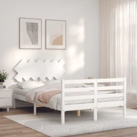 Estructura de cama con cabecero madera maciza blanco 120x200 cm de vidaXL, Camas y somieres - Ref: Foro24-3195282, Precio: 12...