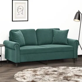 Sofá de 2 plazas con cojines terciopelo verde oscuro 140 cm by , Sofas - Ref: Foro24-3200947, Price: 285,90 €, Discount: %