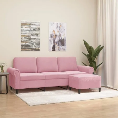 Sofá de 3 plazas con taburete de terciopelo rosa180 cm by , Sofas - Ref: Foro24-3201218, Price: 373,16 €, Discount: %