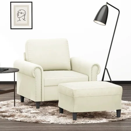 Sillón con taburete terciopelo crema 60 cm by , Sofas - Ref: Foro24-3201213, Price: 217,81 €, Discount: %