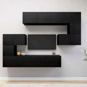 Set de muebles de salón TV 8 piezas madera ingeniería negro de , Muebles TV - Ref: Foro24-3078828, Precio: 297,77 €, Descuent...