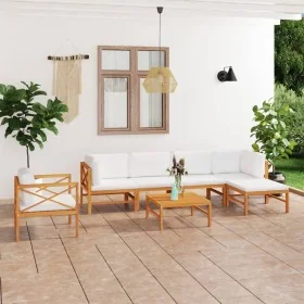 Set de muebles de jardín 7 pzas madera de teca y cojines crema by , Garden sets - Ref: Foro24-3087204, Price: 917,48 €, Disco...