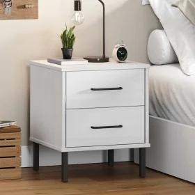 Mesita de noche patas de metal madera maciza pino blanca OSLO by , Nightstands - Ref: Foro24-350975, Price: 78,27 €, Discount: %