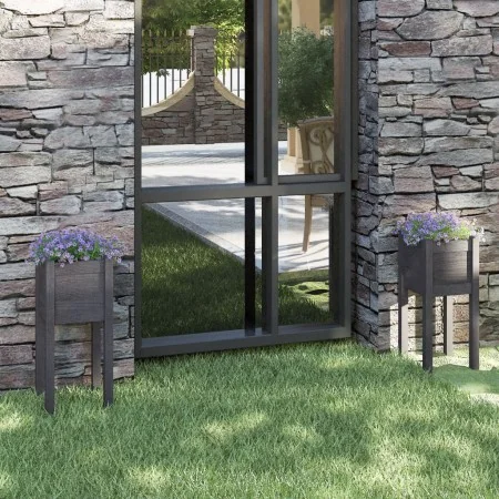 Jardineras 2 unidades madera maciza de pino gris 31x31x70 cm by , Pots and planters - Ref: Foro24-810784, Price: 38,28 €, Dis...
