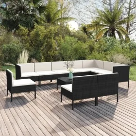 Set de muebles de jardín 11 pzas cojines ratán sintético negro von , Gartensets - Ref: Foro24-3094452, Preis: 865,20 €, Rabat...