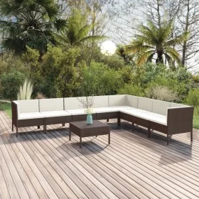 Set muebles de jardín 9 pzas y cojines ratán sintético marrón by , Garden sets - Ref: Foro24-3094459, Price: 736,38 €, Discou...