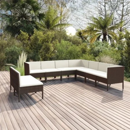 Set muebles de jardín 9 pzas y cojines ratán sintético marrón by , Garden sets - Ref: Foro24-3094467, Price: 770,59 €, Discou...