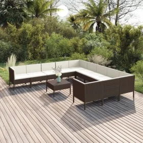 Set muebles de jardín 12 pzas y cojines ratán sintético marrón by , Garden sets - Ref: Foro24-3094499, Price: 965,60 €, Disco...