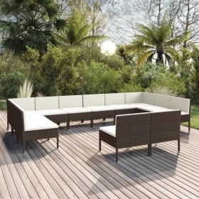 Set muebles de jardín 12 pzas y cojines ratán sintético marrón by , Garden sets - Ref: Foro24-3094611, Price: 922,49 €, Disco...