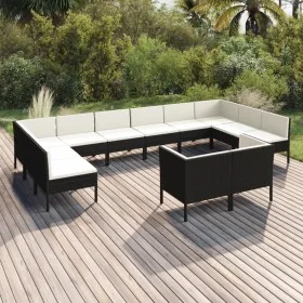 Set muebles de jardín 12 pzas y cojines ratán sintético negro by , Garden sets - Ref: Foro24-3094624, Price: 966,75 €, Discou...