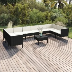 Set de muebles de jardín 11 pzas cojines ratán sintético negro by , Garden sets - Ref: Foro24-3094632, Price: 902,67 €, Disco...