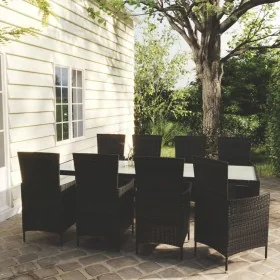 Set comedor de jardín 9 piezas y cojines ratán sintético negro by , Garden sets - Ref: Foro24-3094831, Price: 768,00 €, Disco...