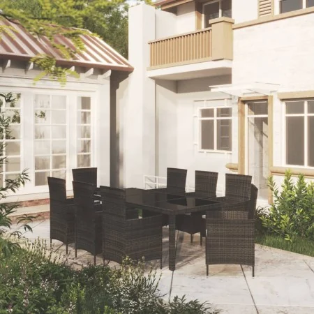 Set comedor de jardín 9 piezas y cojines ratán sintético negro by , Garden sets - Ref: Foro24-3094846, Price: 642,43 €, Disco...