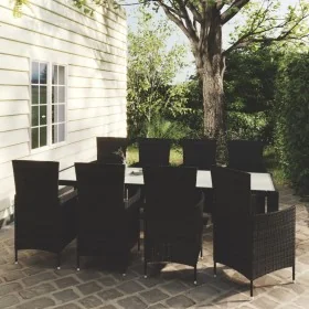 Set comedor de jardín 9 piezas y cojines ratán sintético negro by , Garden sets - Ref: Foro24-3094871, Price: 780,06 €, Disco...