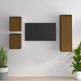 Muebles para TV 3 piezas madera maciza de pino marrón miel by , TV Furniture - Ref: Foro24-3100167, Price: 108,00 €, Discount: %