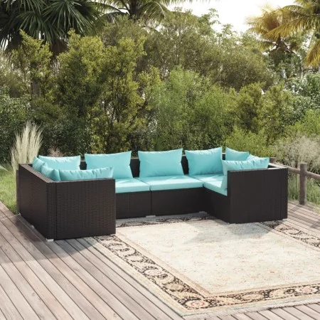 Set sofás de jardín 6 piezas y cojines ratán sintético negro by , Garden sets - Ref: Foro24-3101937, Price: 648,81 €, Discoun...