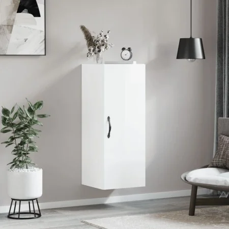 Armario de pared madera ingeniería blanco brillo 34,5x34x90 cm by , Sideboards - Ref: Foro24-834996, Price: 57,52 €, Discount: %
