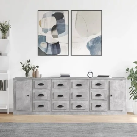 Aparadores 3 piezas madera contrachapada gris hormigón by , Sideboards - Ref: Foro24-3185291, Price: 316,62 €, Discount: %
