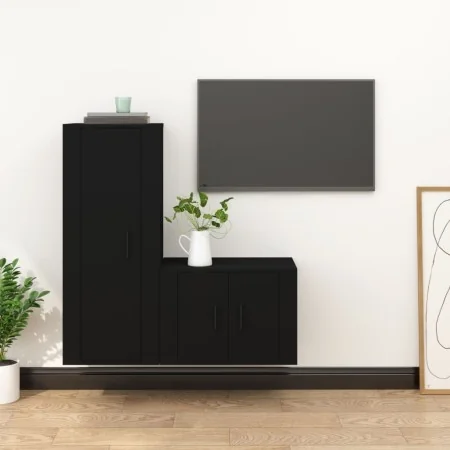 Set de muebles para TV 2 piezas madera contrachapada negro de , Muebles TV - Ref: Foro24-3188719, Precio: 102,32 €, Descuento: %
