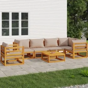 Set muebles de jardín 7 pzas madera maciza y cojines gris taupé by , Garden sets - Ref: Foro24-3155274, Price: 936,69 €, Disc...