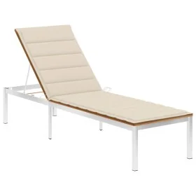 Tumbona con cojín madera maciza de acacia y acero inoxidable by , Loungers - Ref: Foro24-3061460, Price: 241,78 €, Discount: %