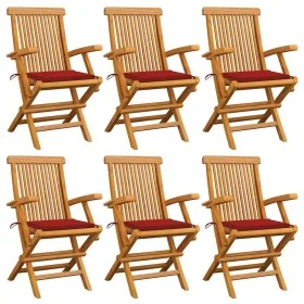 Sillas de jardín 6 uds madera maciza de teca con cojines rojos von , Gartenstühle - Ref: Foro24-3062547, Preis: 458,37 €, Rab...