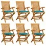 Sillas de jardín 6 uds madera maciza de teca con cojines azules by , Garden chairs - Ref: Foro24-3062545, Price: 446,26 €, Di...