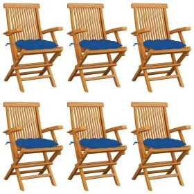 Sillas de jardín 6 uds madera maciza de teca con cojines azules von , Gartenstühle - Ref: Foro24-3062566, Preis: 443,04 €, Ra...