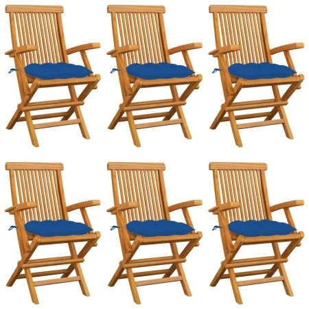 Sillas de jardín 6 uds madera maciza de teca con cojines azules by , Garden chairs - Ref: Foro24-3062566, Price: 452,24 €, Di...