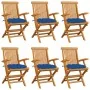 Sillas de jardín 6 uds madera maciza de teca con cojines azules by , Garden chairs - Ref: Foro24-3062566, Price: 452,24 €, Di...