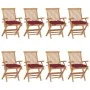 Sillas de jardín 8 uds madera teca con cojines rojo tinto by , Garden chairs - Ref: Foro24-3072913, Price: 625,98 €, Discount: %