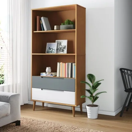 Librería MOLDE madera maciza de pino marrón 85x35x170,5 cm by , Bookcases and shelves - Ref: Foro24-350540, Price: 113,05 €, ...
