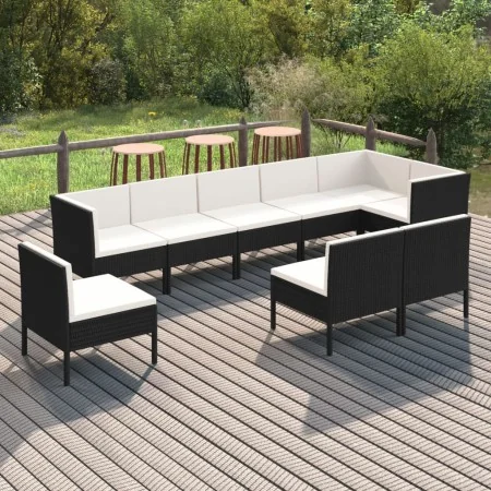 Set de muebles de jardín 9 pzas cojines ratán sintético negro by , Garden sets - Ref: Foro24-3094404, Price: 826,26 €, Discou...